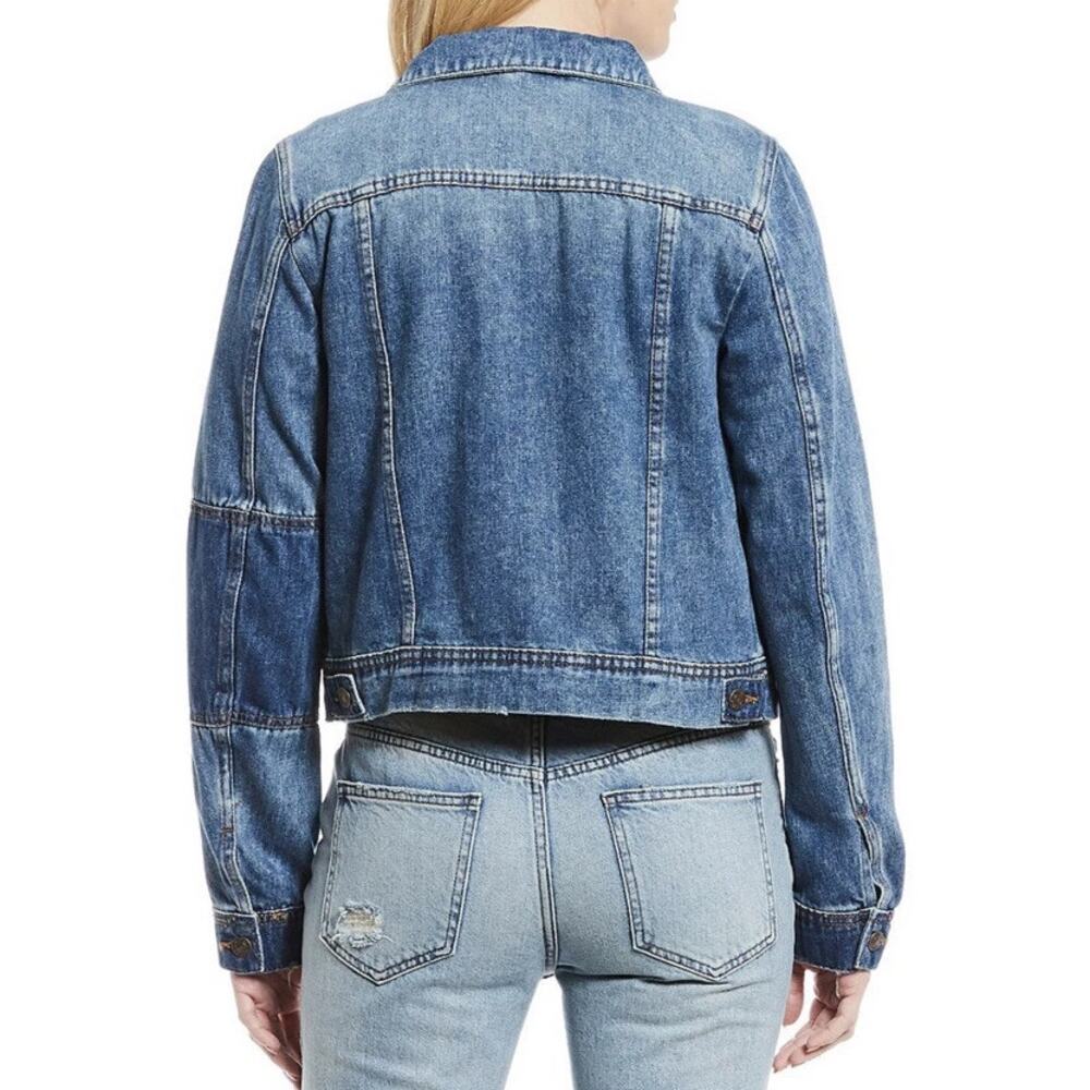 Free People Rumors Patchwork Denim Jacket Women Size XS Two‎ Tone Cropped Jean - Picture 2 of 7